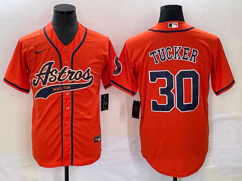 Mens Houston Astros #30 Kyle Tucker Orange With Patch Cool Base Stitched Baseball Jersey